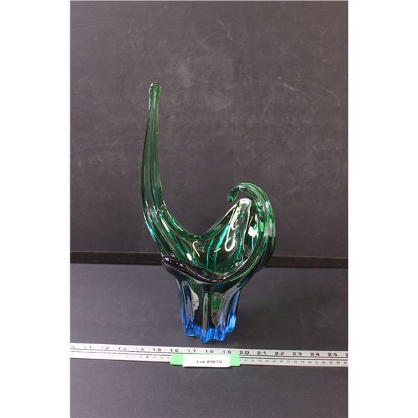 Chalet Style Blue Green Glass Art - 14" Tall