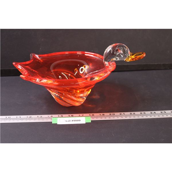 Chalet Style Duck Art Glass Bowl - 13" x 7"