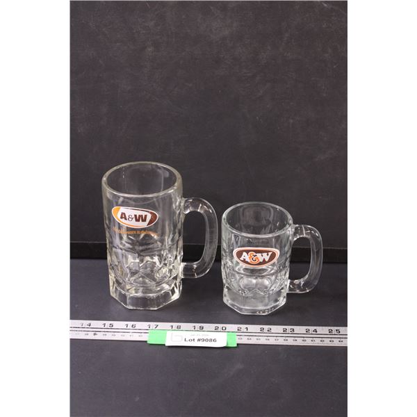 (2) A & W Glass Mugs