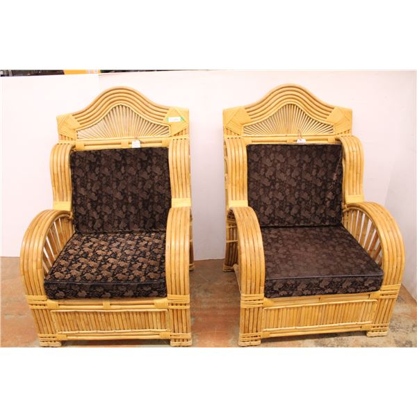 * Rattan Arm Chairs Set w/ Cushions - 30" x 32" x 46" Tall