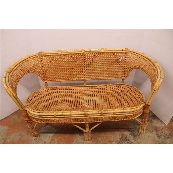 * Rattan & Cane Sofa (Some Wear in Seat as Pictured) - 54" x 23" x 28"