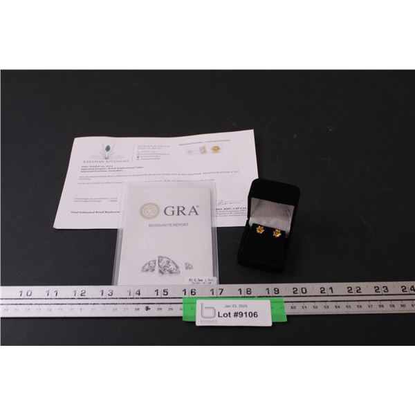 ^ Moissanite 2 Ct. GRA Certified Brilliant Cut VVS Golden Yellow Color Stones Set in 6 Claw Sterling