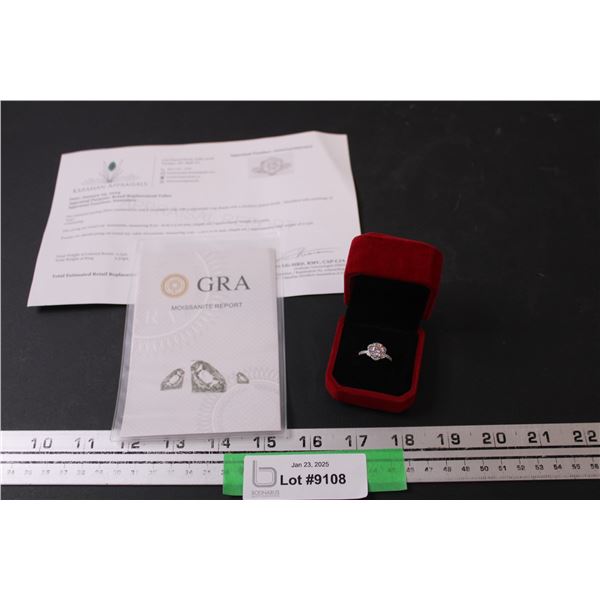 ^ Moissanite 2 Ct. GRA Certified Round Brilliant Cut VVS D COLOR w/ 26 Round Cut Cubic Zirconium Set