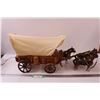 Image 1 : Covered Wagon End Table Lamp w/Three Clydesdale Horse Figurines - 26" x 12" x 8" - May Need New Bulb