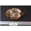 Image 1 : Carnival Glass Iridescent Marigold Clover Leaf Candy Dish - 7" x 6" x 1"