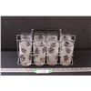 Image 1 : MCM Frosted Leaf Glass Set w/ Metal Caddy - Glasses (6" Tall) Holder (13" x 8" x 8")