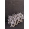 Image 2 : MCM Frosted Leaf Glass Set w/ Metal Caddy - Glasses (6" Tall) Holder (13" x 8" x 8")