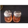 Image 4 : Pink Depression Glass Salt & Pepper Shakers & Madrid Amber Depression Glass Sugar Bowl