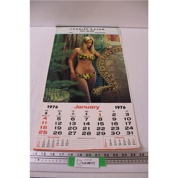 January 1976 Pin-up Jungle Girl Wall Calendar - 22" x 12" - Leask, SK