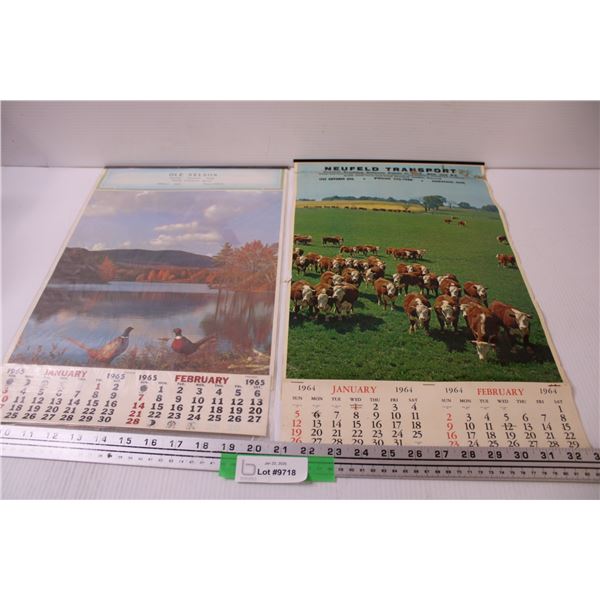 (2) Vintage Wall Calendars: 1965 Ole Nelson Dodge Dealer Hanley, SK & 1964 Neufeld Transport, Saskat