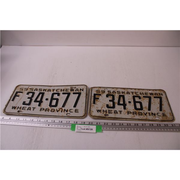 Saskatchewan 1959 Pair of License Plates - Farm Plates