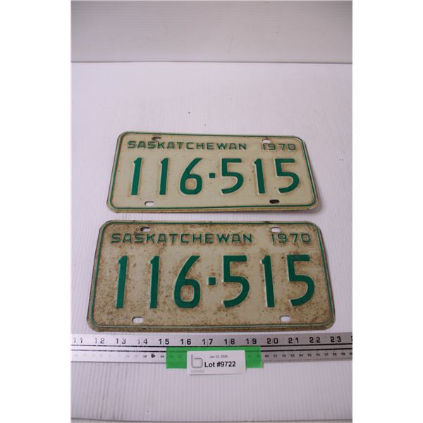 Saskatchewan 1970 Pair of License Plates