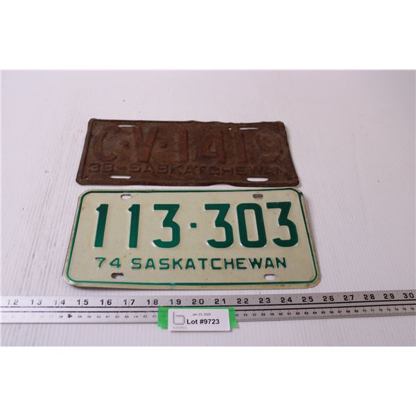 (2) Saskatchewan License Plates: 1938 & 1974
