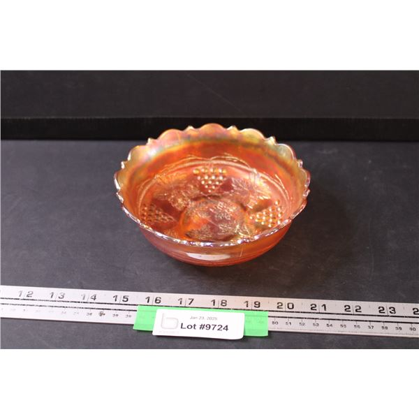 Fenton Grape & Cable Marigold Carnival Glass Footed Bowl - 6" x 2.5"