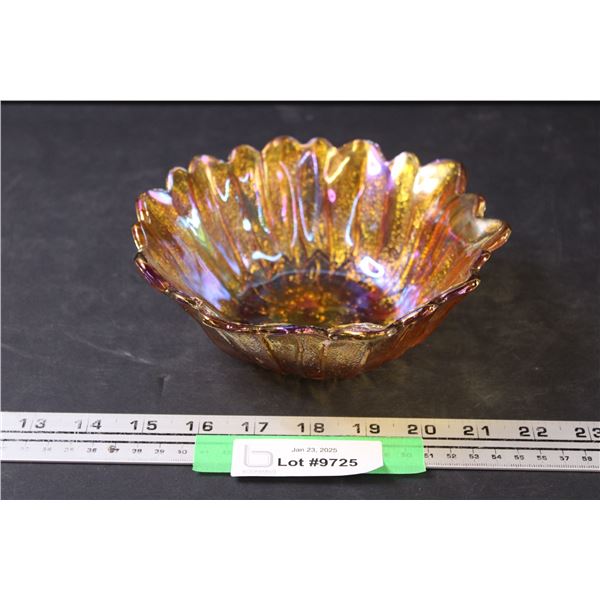 Carnival Glass Iridescent Amber Sunflower Candy Bowl - 7" x 2.5"