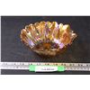 Image 1 : Carnival Glass Iridescent Amber Sunflower Candy Bowl - 7" x 2.5"