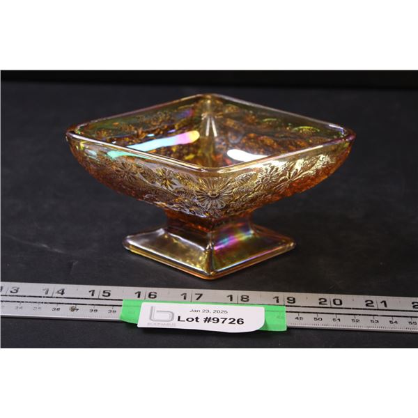 Carnival Glass Iridescent Amber Diamond Shaped Candy Dish - 6.5" x 5" x 3"