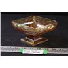Image 1 : Carnival Glass Iridescent Amber Diamond Shaped Candy Dish - 6.5" x 5" x 3"
