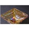 Image 2 : Carnival Glass Iridescent Amber Diamond Shaped Candy Dish - 6.5" x 5" x 3"