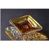 Image 4 : Carnival Glass Iridescent Amber Diamond Shaped Candy Dish - 6.5" x 5" x 3"