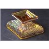Image 5 : Carnival Glass Iridescent Amber Diamond Shaped Candy Dish - 6.5" x 5" x 3"