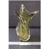 Image 1 : Green & Clear Art Glass Vase - 11.5" Tall