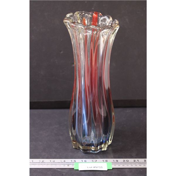 Red & Blue w/Clear Art Glass Vase - 13" Tall