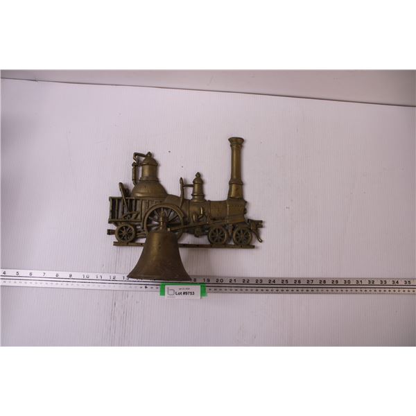 Brass Wall Mount Train Bell Decor - Bell Missing Clapper - 12  x 12 