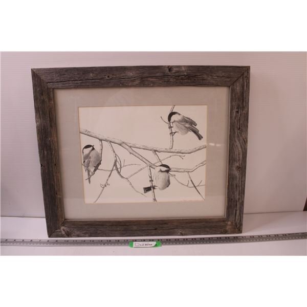 Chickadee Drawing in Frame - 23.5" x 20"
