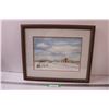 Image 1 : Watercolor Painting of Prairie Winter Rural Scene in Frame by Fenwick - 21" x 18"
