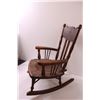 Image 3 : * Antique Children's Wooden Rocking Chair w/ Leather Centre Seat - Some Wear as Pictured - 23" x 19"