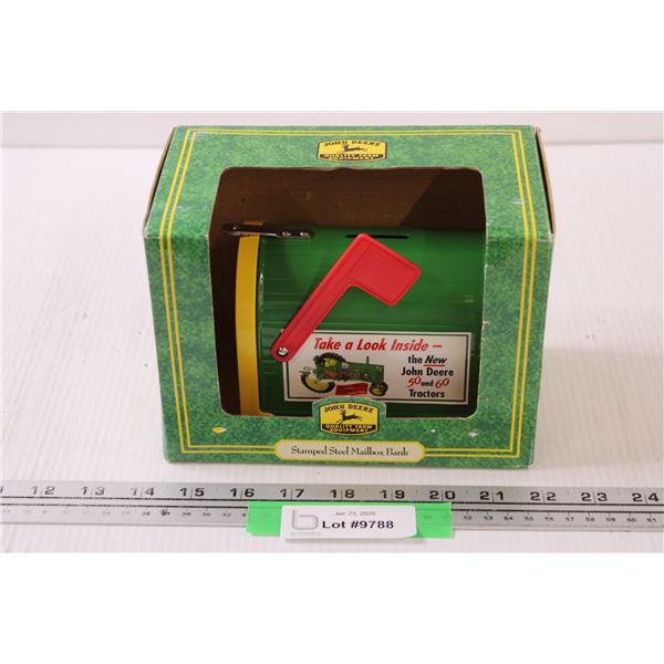 John Deere ERTL Stamped Steel Mailbox Money Bank w/ Keys & Lock in Box