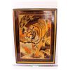 Image 1 : * Wood Inlay Tiger Art Picture in Wooden Frame - 25" x 19"