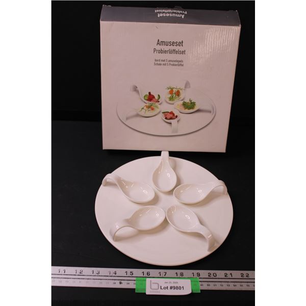 Five Piece Appetizer Spoon & Tray Set in Box