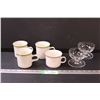 Image 1 : (2) Belfour Exquisite Crystal Dessert Bowls & (4) Vintage Coffee Mugs