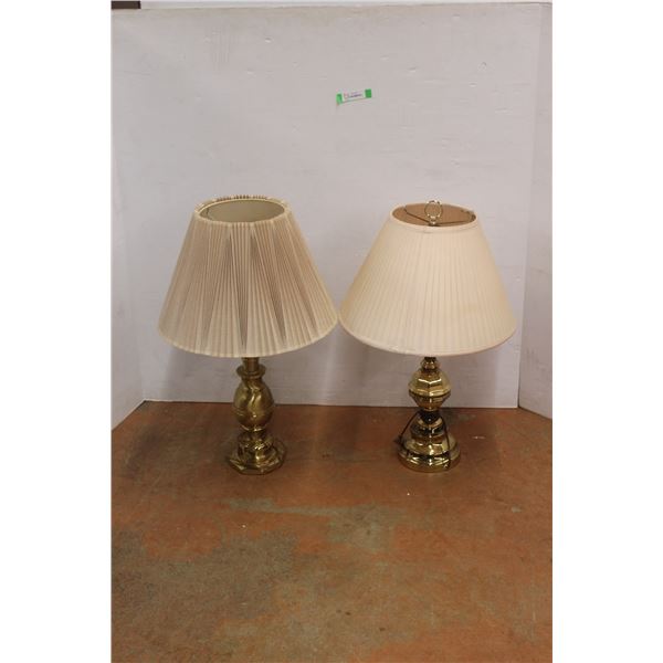 *(2) Brass Colored Vintage Lamps with Shades- As Is, Up to 32" Tall