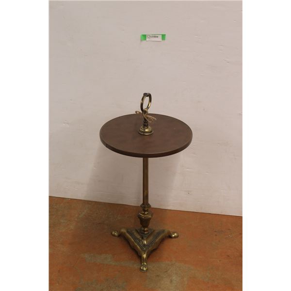 *Rotating Brass & Vegan Leather Bound Side Table 15" Wide x 28" Tall