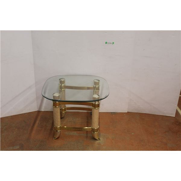 *Brass Glass Topped End Table 28" Diameter x 21" Tall