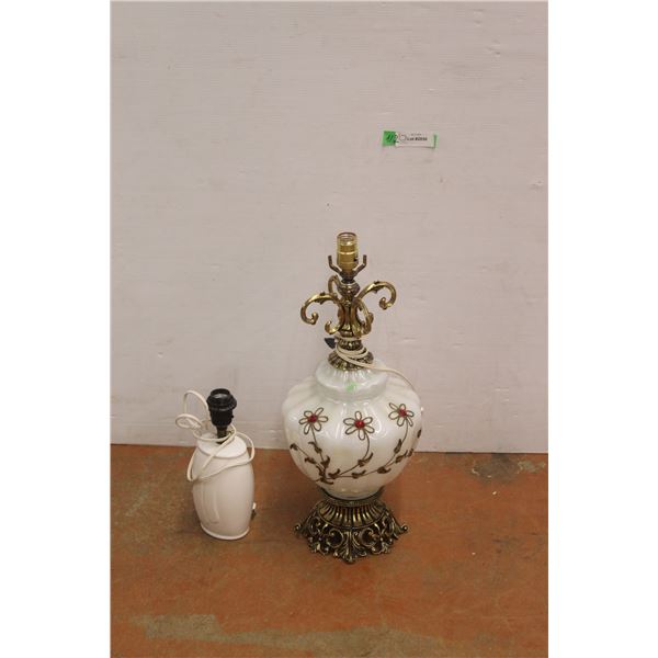 *(2) White Vintage Lamps- White Deco and Bejewelled, Up to 23" Tall