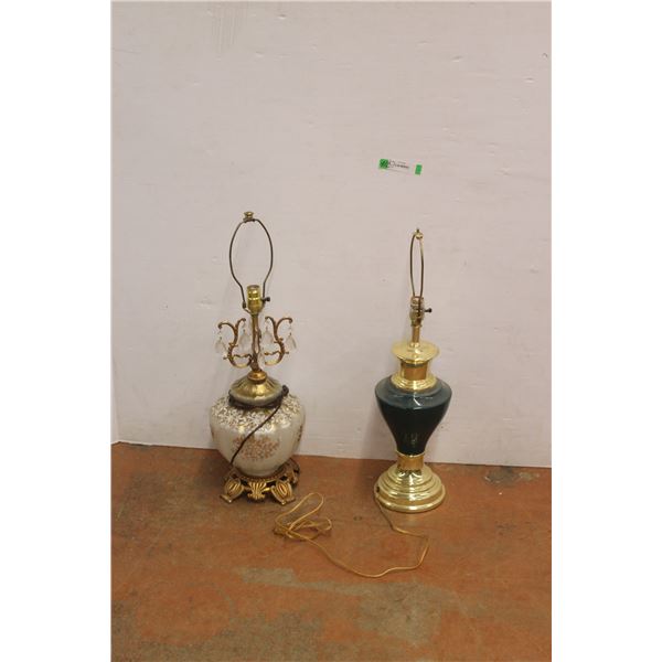 *(2) Lamps- Ivory & Gold Bejewelled and Emerald & Gold Art Deco- Up to 29" Tall