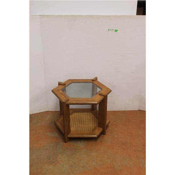 *Wood, Glass & Cane Webbing Hex End Table 20" Tall x 22" Wide