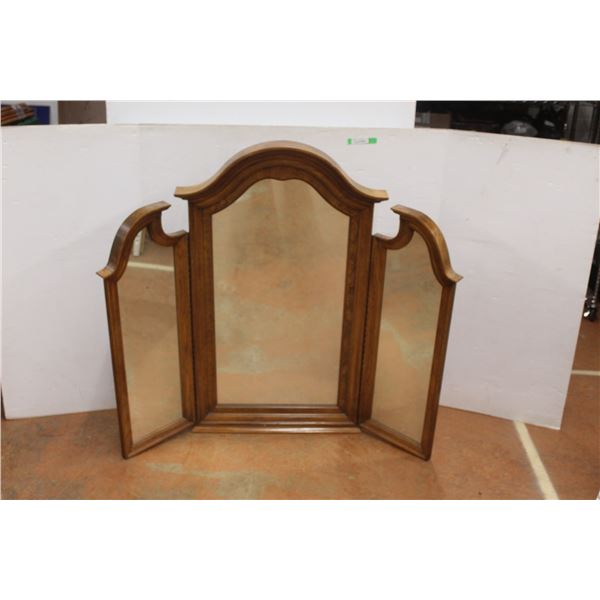 *Trifold Wood Framed Mirror 38" Tall x 63" Wide