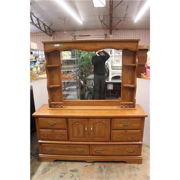 *Wood Dresser with (6) Drawers and Mirror 64" Wide x 18" Deep x 73" Tall