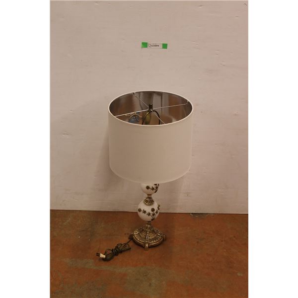 *White Flowered Lamp with Cylinder Shade 27.5" Tall