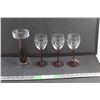 Image 1 : Art Glass Candle Holder and (3) Ruby Luminar Wine Goblets