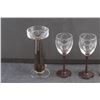 Image 3 : Art Glass Candle Holder and (3) Ruby Luminar Wine Goblets