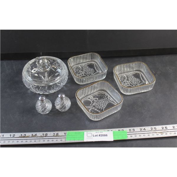 Lidded Crystal Dish, Candy Dishes and Salt & Pepper Shakers