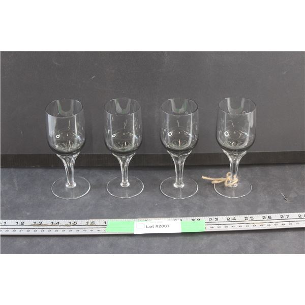 (4) Floral Stemmed Smoke Ware Liquor Goblets