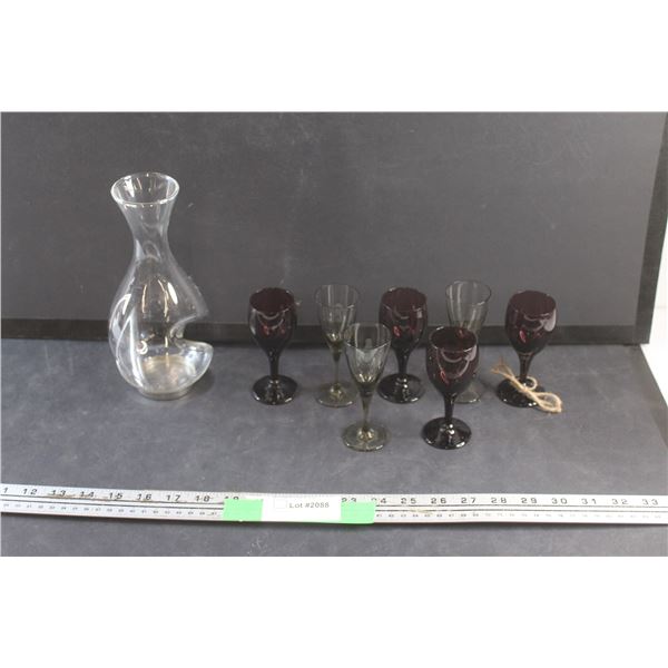 Petite Carafe and (7) Dessert Wine Glasses