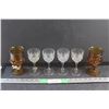 Image 1 : (4) Pressed Glass Glasses and (2) Amber Glass Goblets
